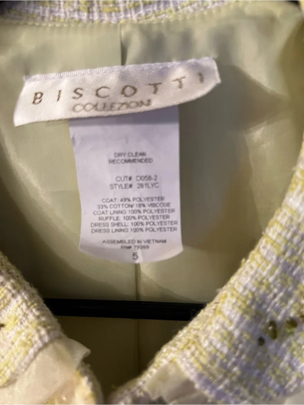 Biscotti Collezioni Girls Pastel Yellow Tweed Long Dress Coat / Jacket - Size 5